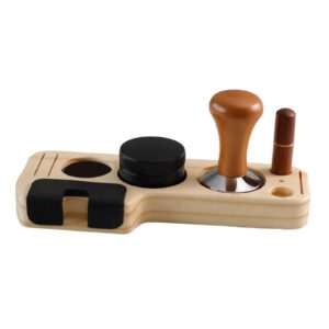 ＫＬＫＣＭＳ Espresso Accessories Kits Espresso Tamping Stand Set Barista Part Multipurpose Coffee Tamper Distributor and Stirrer for Counters Shop Cafe, Pine Wood 58mm