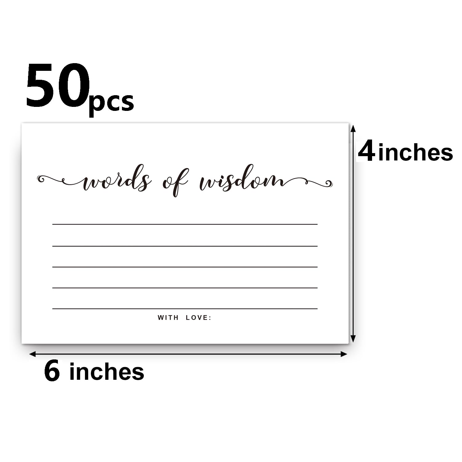 50 Words of Wisdom Advice Cards, Advice and Wishes Cards-Marriage or Wedding Advice Cards-Well Wishes for Bridal or Baby Shower Party Games, 4"x6" Cards