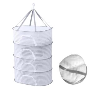 herb drying rack hanging drying rack mesh for plants herb dryer 4 layer collapsible dry net with zipper, hanging mesh net for plants hanging drying, clothes dry basket for fruits, flowers, fish, doll