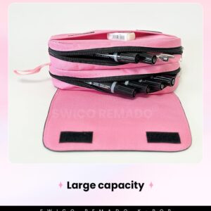 Swico Remado Kpop Marker Pen Organizer Big Storage Pen Pouch Bag Black and Pink for Office Supplies