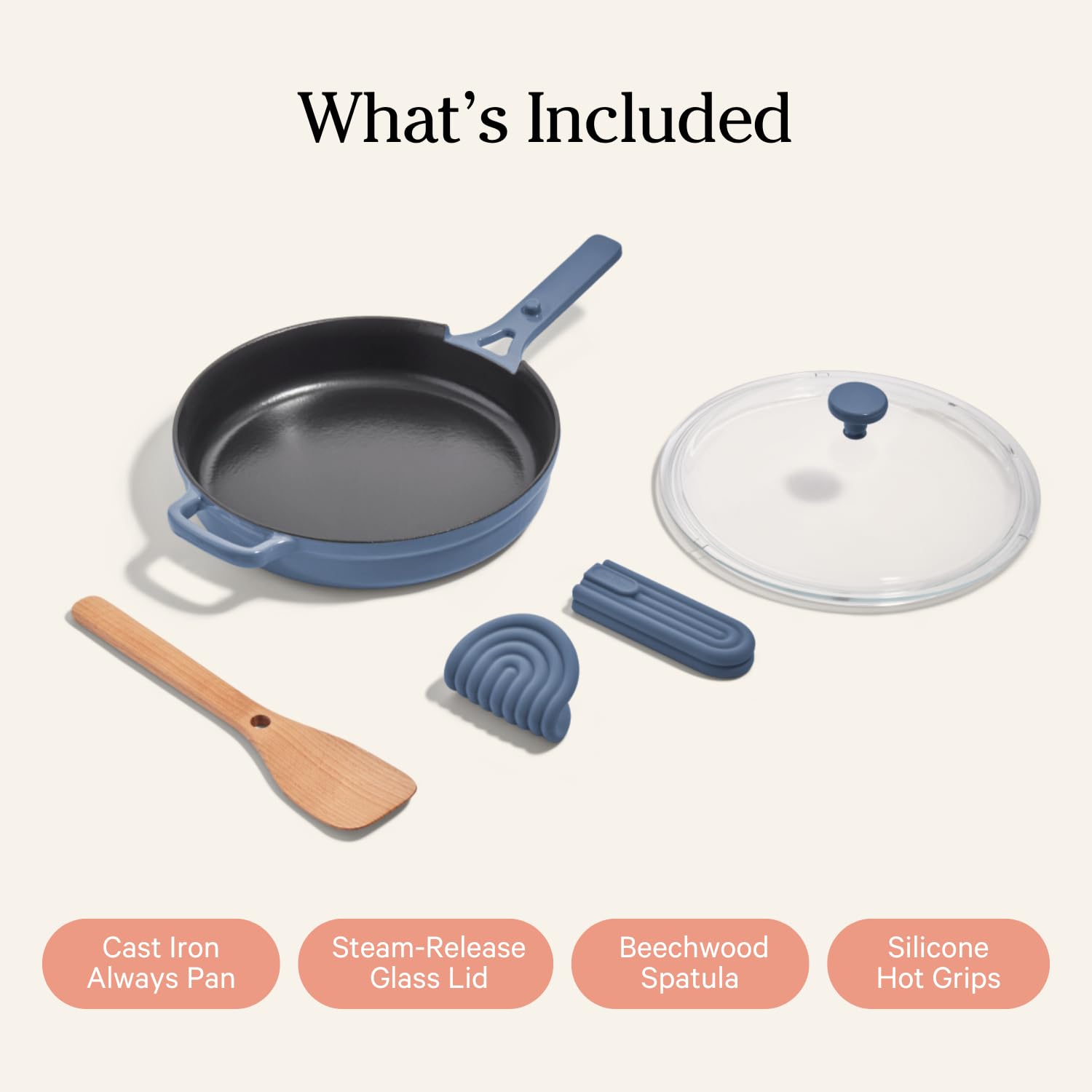 Our Place Cast Iron Always Pan | Premium Enameled, Toxin-Free Surface | 10-inch 8-in-1 Multifunctional Cookware System | Lid, Handle Covers | Heavy Duty Skillet | Oven & High Heat Safe | Blue Salt