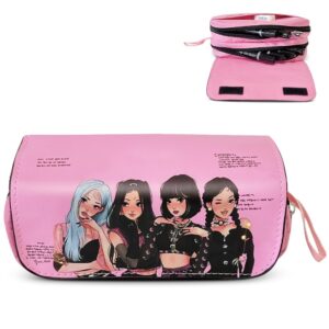 Swico Remado Kpop Marker Pen Organizer Big Storage Pen Pouch Bag Black and Pink for Office Supplies