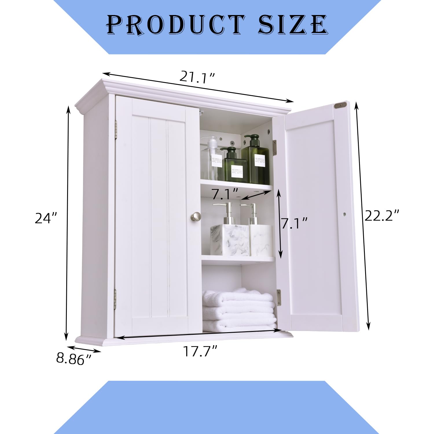 Ceredeme Bathroom Wall Cabinet, Over The Toilet Storage with Dual Doors and Adjustable Shelves, Additional Storage Space in The Bathroom, Practical Health Medicine Cabinet