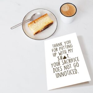 Funny Thank You Card for Him Her, Appreciation Card for Mom Dad Colleague, Anniversary Card for Husband Wife, Thank You for Putting Up With My Shit