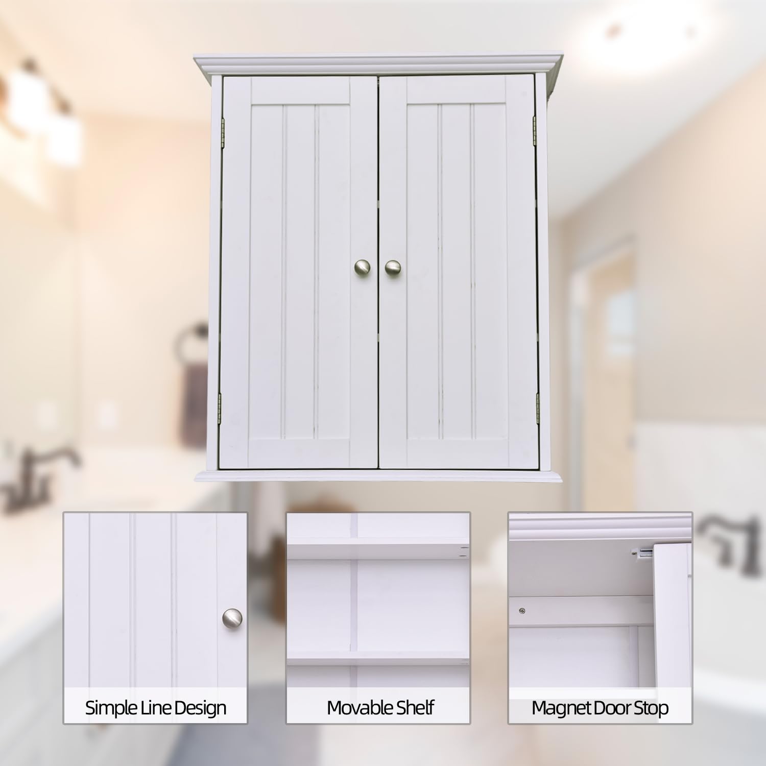 Ceredeme Bathroom Wall Cabinet, Over The Toilet Storage with Dual Doors and Adjustable Shelves, Additional Storage Space in The Bathroom, Practical Health Medicine Cabinet