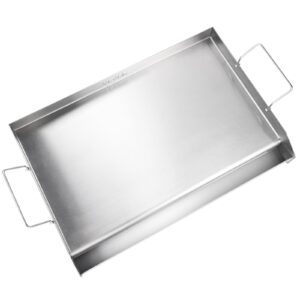 VEVOR Stainless Steel Griddle, 23.5"x16" Pre-Seasoned Stove Top Griddle, Rectangular Double Burner Griddle Pan, Non-Stick Family Pan Cookware with Handles and Oil Groove, for BBQ, Gas Grills, Silver