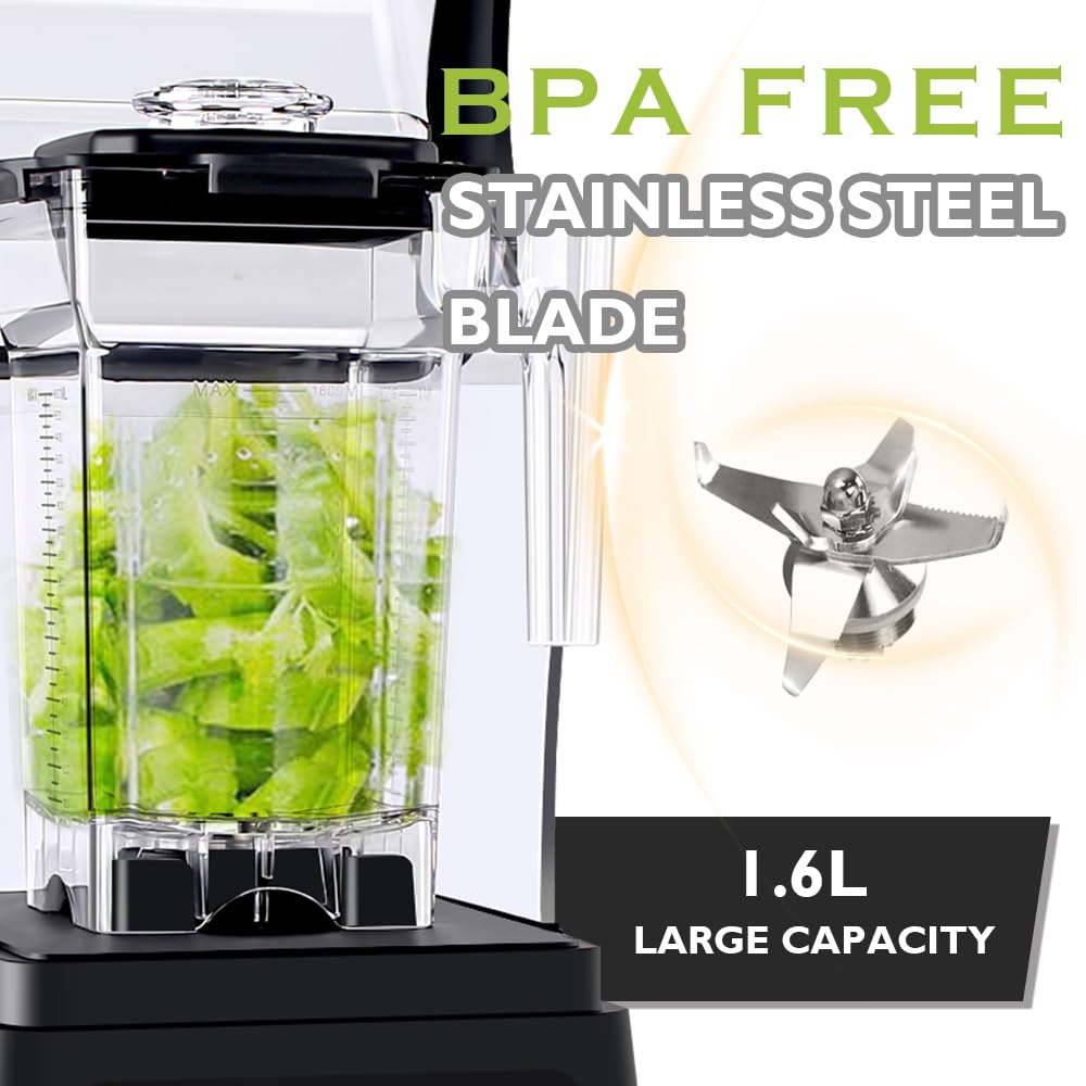 Professional Quiet Blender, Commercial Blender for Shakes and Smoothies with Quiet Shield Sound Enclosure, Noise Reduction blenders for Kitchen with 56oz Jar