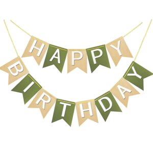 brown green happy birthday banner theme birthday party supplies handmade garland decorations birthday tropical signs nursery hanging decor 13pcs