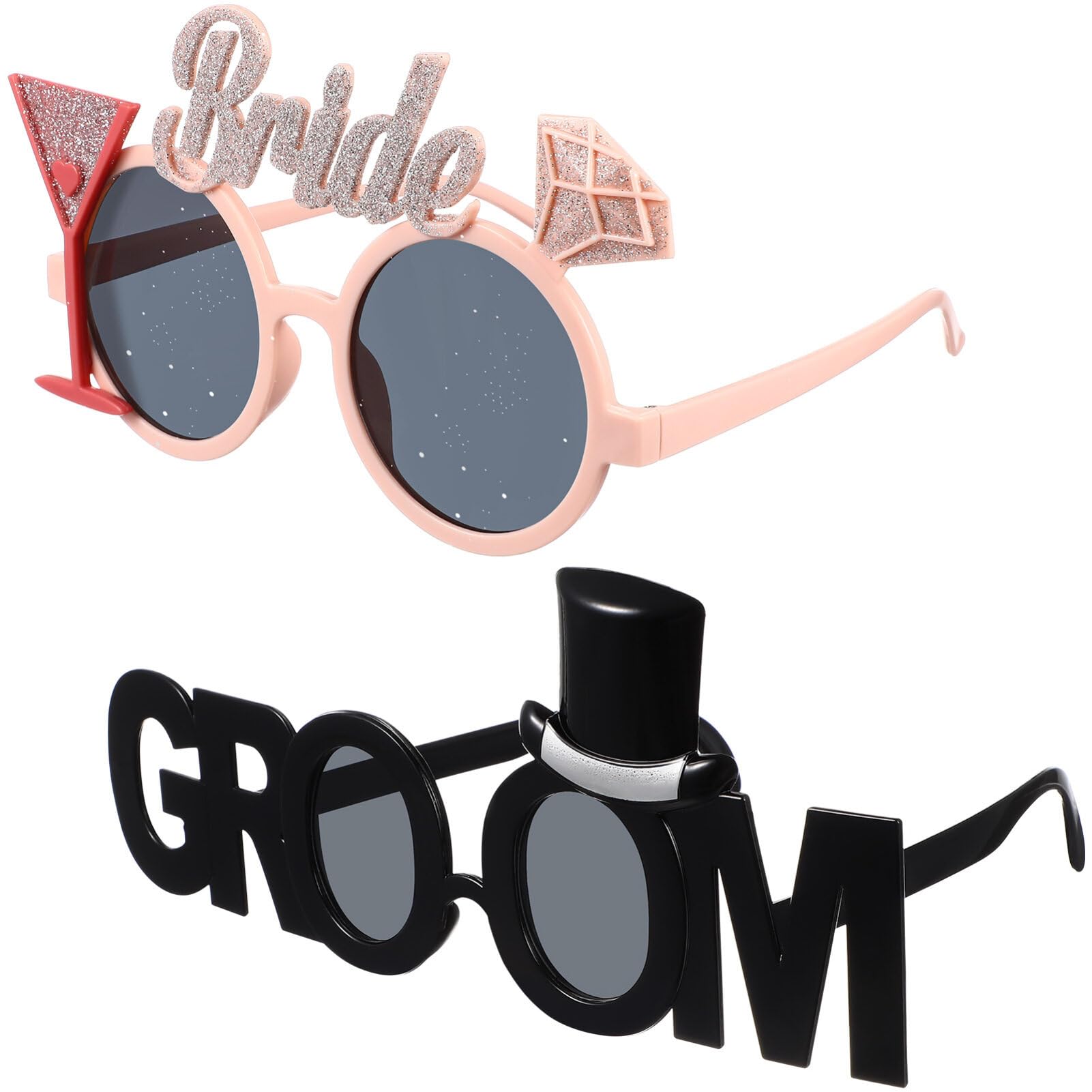 2pcs Bride Groom Glasses Bachelor Party Eyewear for Adults Naughty Decorations Bridal Shower Eyeglasses Diamond Sunglasses Wedding Shower Glasses Lovers Plastic Woman