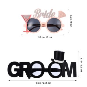 2pcs Bride Groom Glasses Bachelor Party Eyewear for Adults Naughty Decorations Bridal Shower Eyeglasses Diamond Sunglasses Wedding Shower Glasses Lovers Plastic Woman