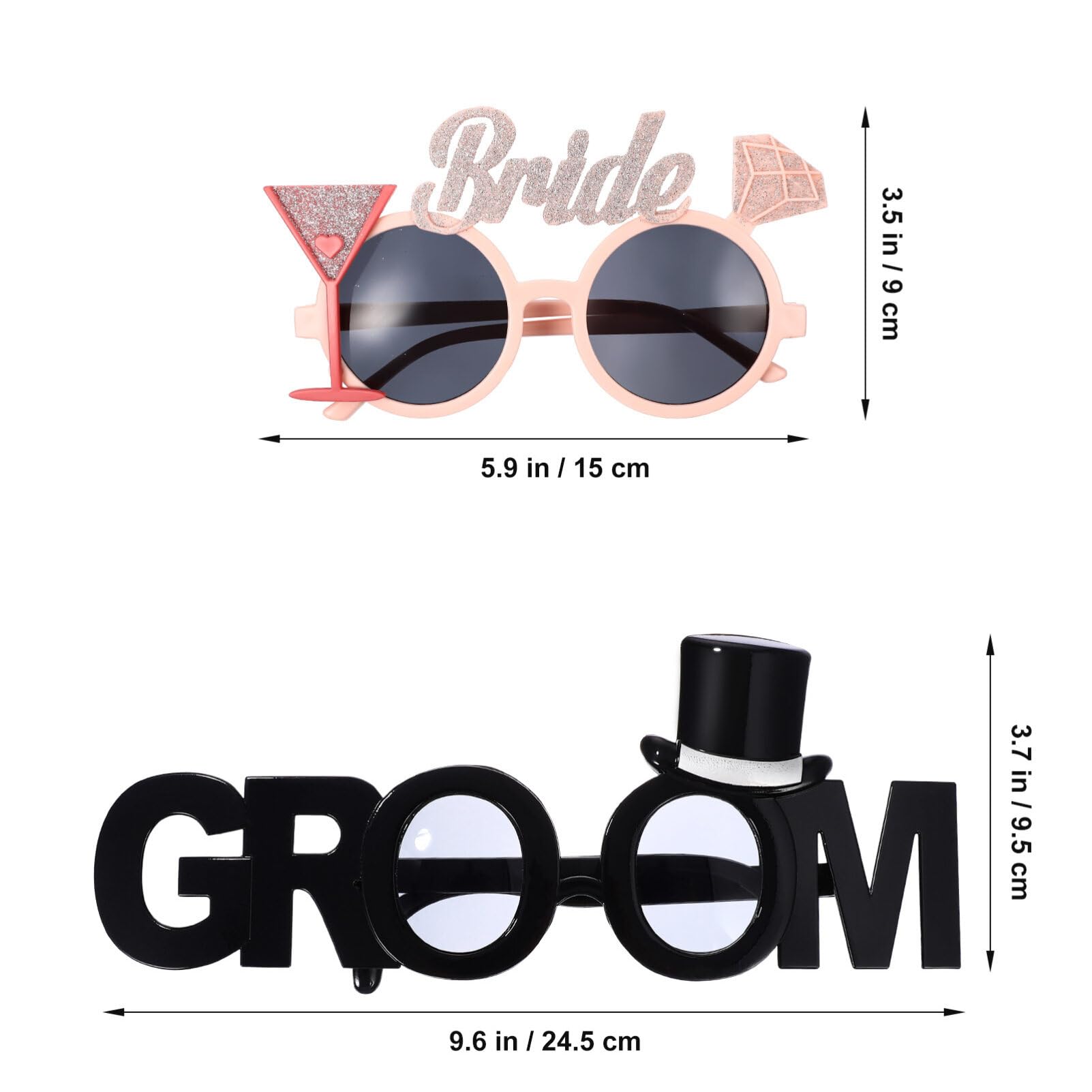 2pcs Bride Groom Glasses Bachelor Party Eyewear for Adults Naughty Decorations Bridal Shower Eyeglasses Diamond Sunglasses Wedding Shower Glasses Lovers Plastic Woman