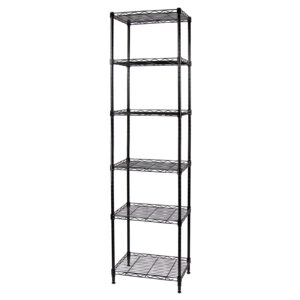 hesesoh 6-wire shelving adjustable shelves, standing storage shelf for laundry bathroom kitchen pantry closet organization (glossy black, 16.6" l x 11.4" w x 64.6" h)