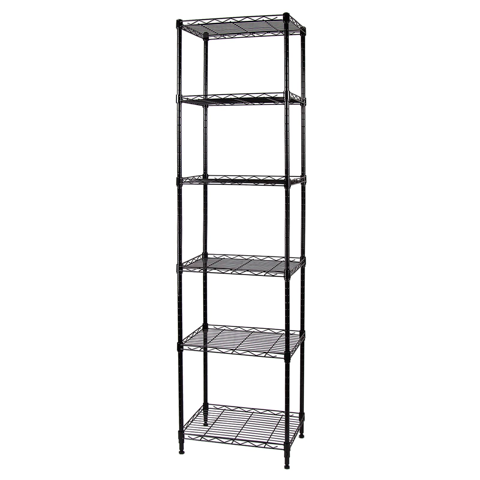 HESESOH 6-Wire Shelving Adjustable Shelves, Standing Storage Shelf for Laundry Bathroom Kitchen Pantry Closet Organization (Glossy Black, 16.6" L x 11.4" W x 64.6" H)