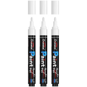 overseas white paint pens paint markers - permanent acrylic markers 3 pack, water based, quick dry, waterproof paint marker pen for rock, wood, plastic, metal, canvas, glass, fabric, mugs. medium tip