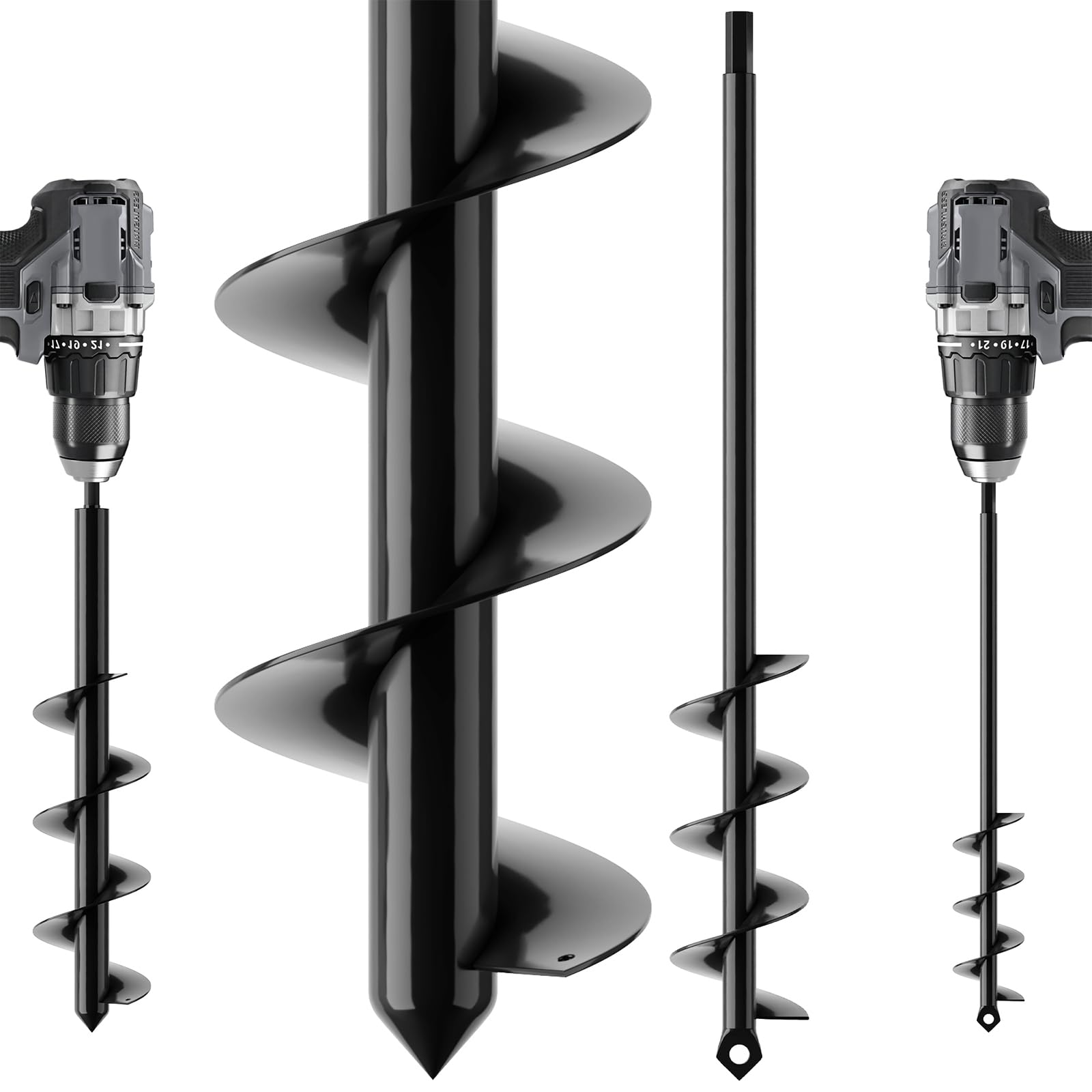 HOOPLE Garden Auger Drill Bit for Planting. Auger Drill Bit Plant Flower Bulb Auger Hole Drill Bulb Planter Auger for 3/8" Hex Drive Drill. (1.6"x16"+ 3.5"x16")