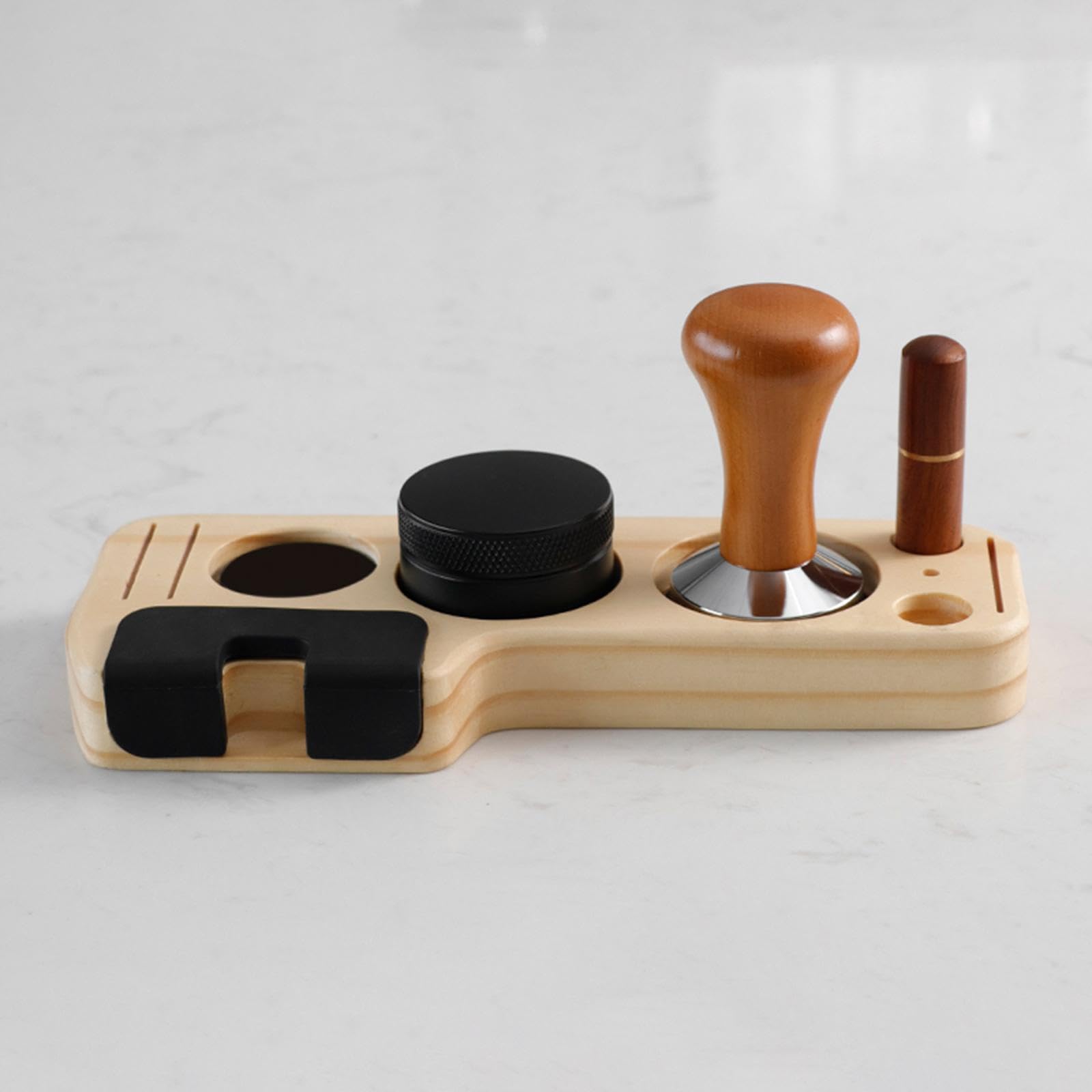 ＫＬＫＣＭＳ Espresso Accessories Kits Espresso Tamping Stand Set Barista Part Multipurpose Coffee Tamper Distributor and Stirrer for Counters Shop Cafe, Pine Wood 58mm