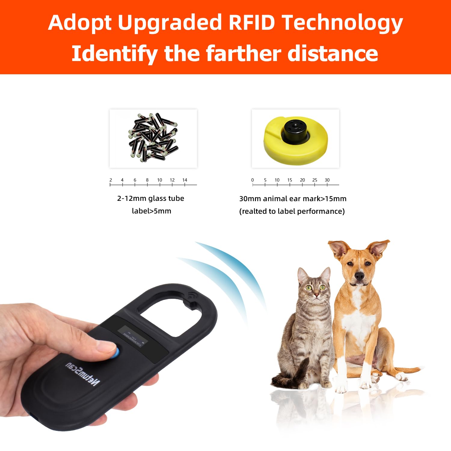 NetumScan Upgraded Pet Microchip Reader Scanner, 256 Data Storage Animal Tag Scanner Rechargeable Handheld Pet Chip ID Scanner with Stable OLED Display for ISO 11784/11785,FDX-B and ID64 RFID EMID