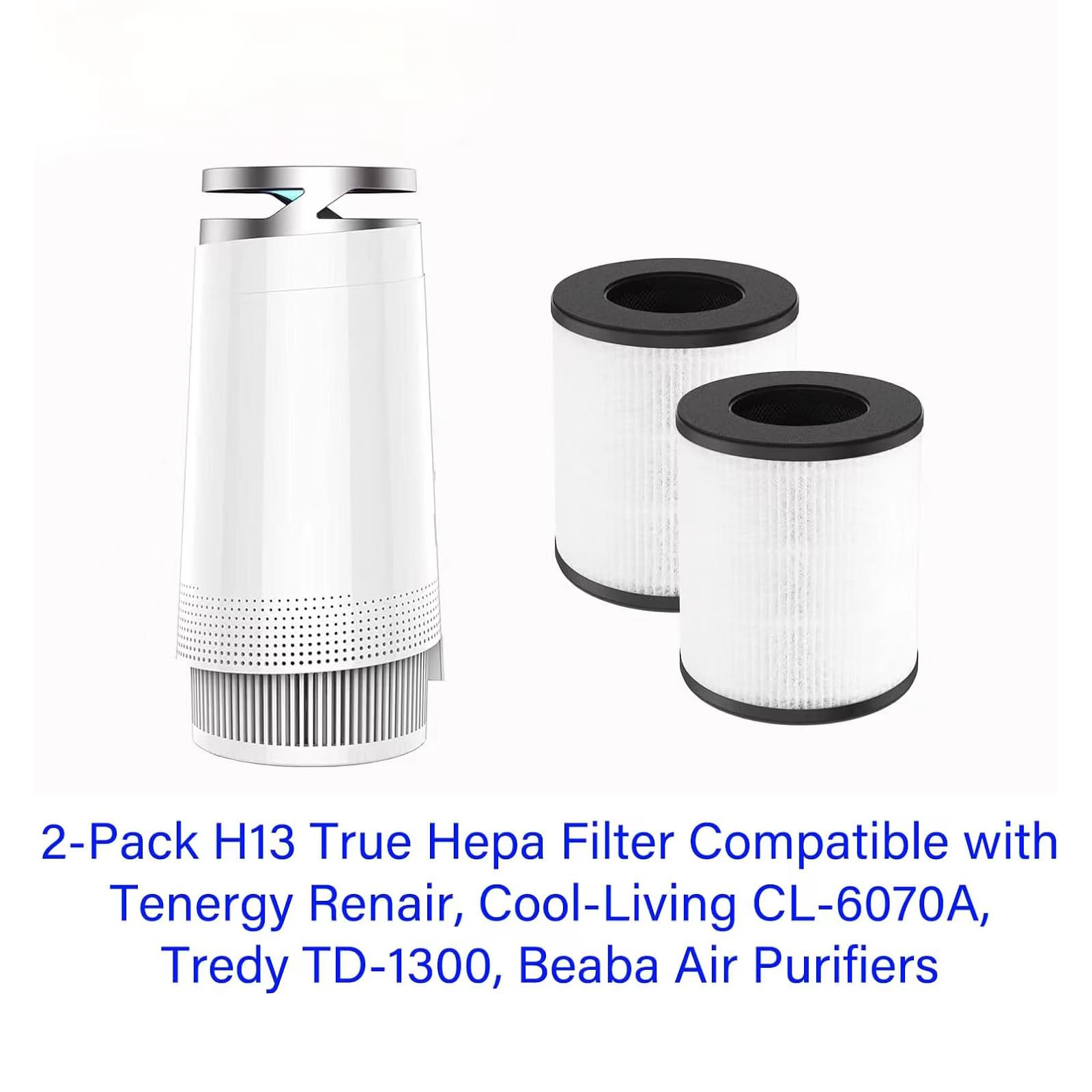 Replacement Filter Compatible with Cool-Living CL-6070A: H13 True Hepa Filter For Tenergy Renair Beaba Tredy TD-1300 Air Purifiers, 3 IN 1 H13 True HEPA Filter With Activated Carbon - 2 Pack