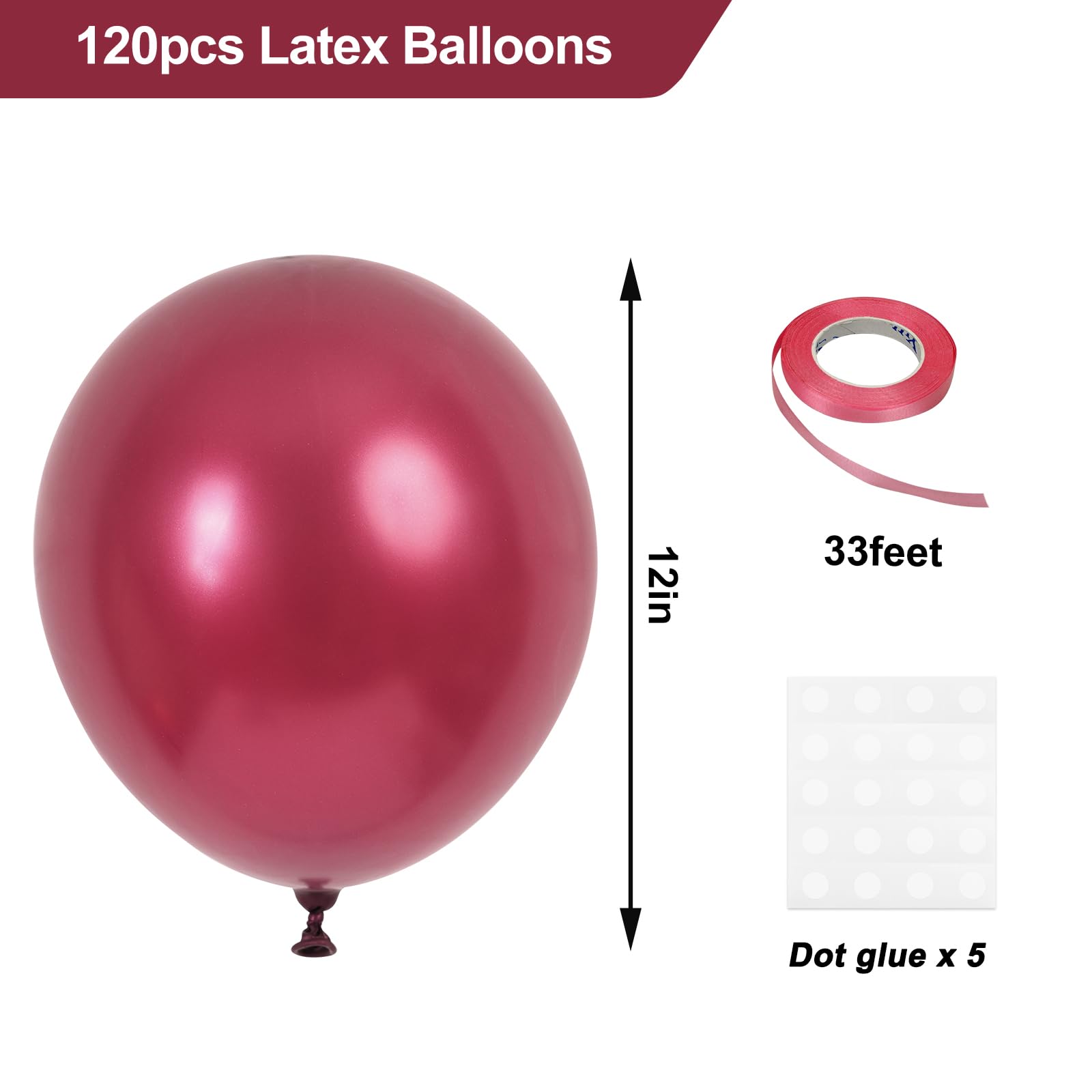 RUBFAC 120pcs Burgundy Balloons 12 Inches Latex Balloons, Pearl Wine Red Balloons for Birthday Baby Shower Graduation Anniversary Wedding Party Supplies Garland Arch Decoration