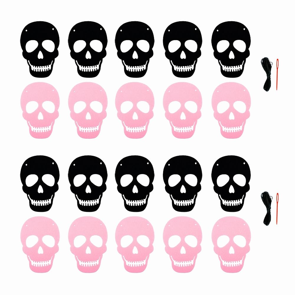 SaktopDeco 2 Pack Black Pink Skull Garland Banner Felt Skeleton Garland Halloween Banner for DIY Gothic Decorations Halloween Home Decor