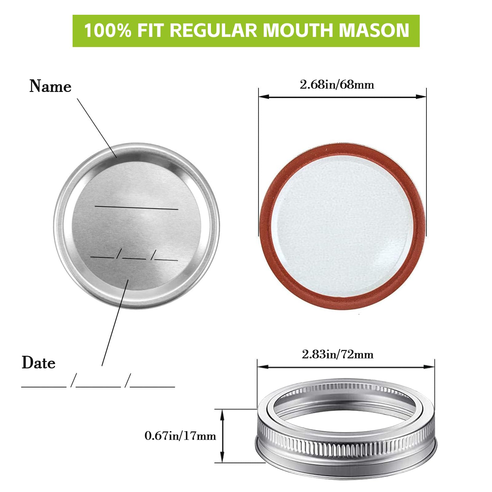 LOVE MOMENT 48PCS Canning Lids and Rings Regular Mouth, Food Grade Material, 100% Fit & Airtight for Regular Mouth Mason Jars