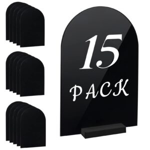 15 pack arch acrylic signs blank with stand for diy table number, 6 x 4 inch black acrylic display signs with holders for wedding,party,restaurant,home,office