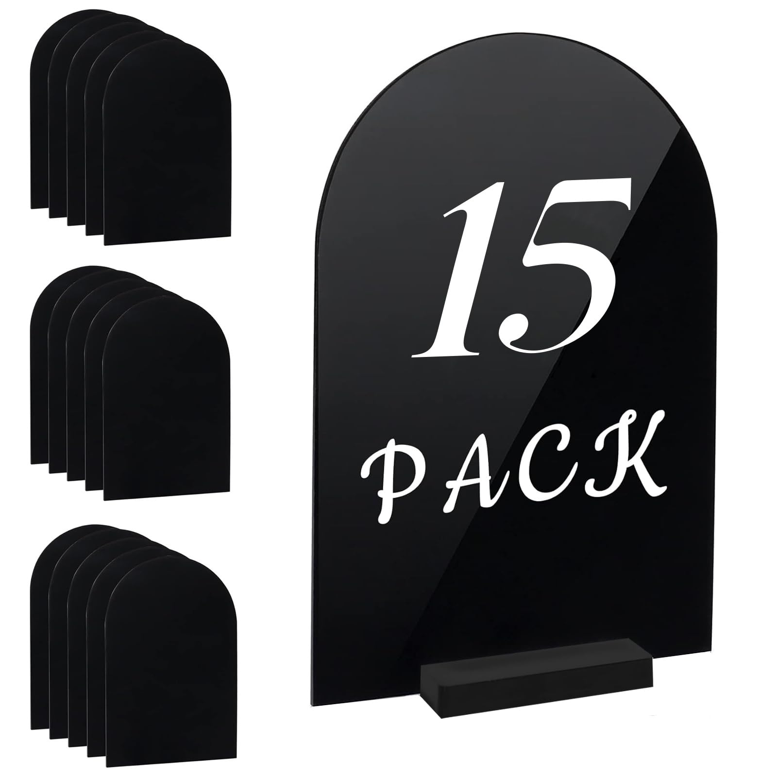 15 Pack Arch Acrylic Signs Blank with Stand for DIY Table Number, 6 x 4 Inch Black Acrylic Display Signs with Holders for Wedding,Party,Restaurant,Home,Office