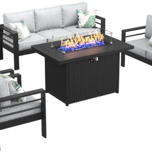 LayinSun Aluminum Furniture Set with Fire Pit Table, 5 Pieces Patio Sectional Conversation Chat Sofa Modern Seating Set