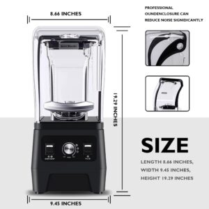 Professional Quiet Blender, Commercial Blender for Shakes and Smoothies with Quiet Shield Sound Enclosure, Noise Reduction blenders for Kitchen with 56oz Jar