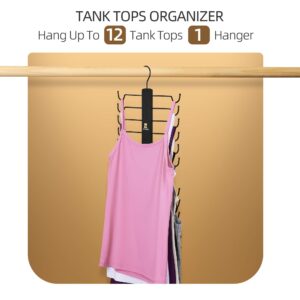 ZEDODIER Tank Top Hanger，2 Pack Wooden Bra Organizer for Closet, 12 Storage Capacity, Top 360° Rotation, Hanging Space Saving Hook for Tank Tops, Sport Bras, Camisoles, Lingeries, Black