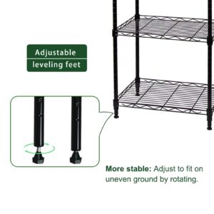 HESESOH 6-Wire Shelving Adjustable Shelves, Standing Storage Shelf for Laundry Bathroom Kitchen Pantry Closet Organization (Glossy Black, 16.6" L x 11.4" W x 64.6" H)