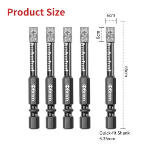 Diamond Drill Bits,NOEAIKE 10-Pack 1/4"(6mm) Dry Diamond Core Drill Bit Set for Ceramic,Granite,Tile,Glass,Marble,Brick,Stone with 1/4 Hex Shank