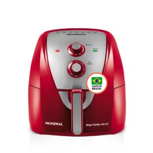 mondial air fryer - 8.6 quart extra-large air fryer, 2 simple dial controls, 1800 watts - quick heat circulation technology, low fat cooking less calories - removable squared basket - red