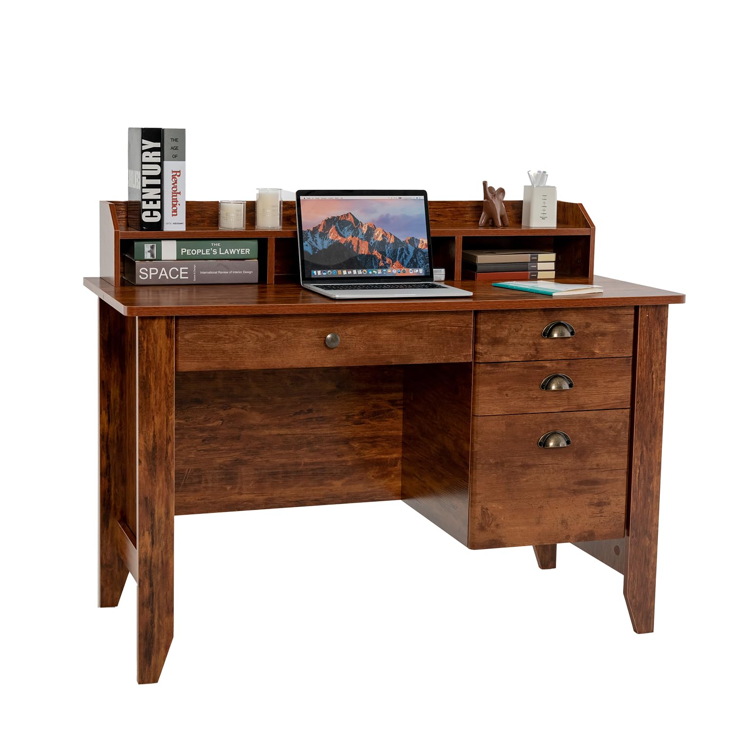 Safeplus 48" Computer Desk with 4 Storage Drawers and Hutch Wood Executive Table for PC Laptop