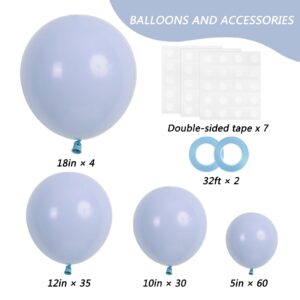 RUBFAC 129pcs Retro Blue Balloons Different Sizes 18 12 10 5 Inch Latex Dusty Blue Balloon Garland Arch for Party Decoration Gender Reveal Graduation Birthday Wedding Anniversary Baby Shower Party