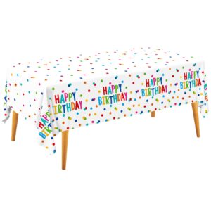 happy birthday decorations: birthday party supplies set - birthday dots design with happy birthday tablecloth. includes 3 pack of 54x108inch waterproof plastic table covers for boys/girls party