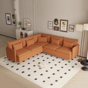 BAMOOLI 92 × 92'' Modular Sectional Couch, Comfy Boucle Teddy Fabric Corner Sofa, L Shape Sectional Sofa 5-Seater Couch with Gold Metal Legs, Corner Couch for Living Room, Bedroom, Apartment, Orange