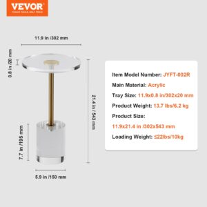 VEVOR Clear Acrylic End Table, Acrylic Side Table with a Solid Base for Coffee, Drink, Food, Snack Used in Living Room & Bedroom