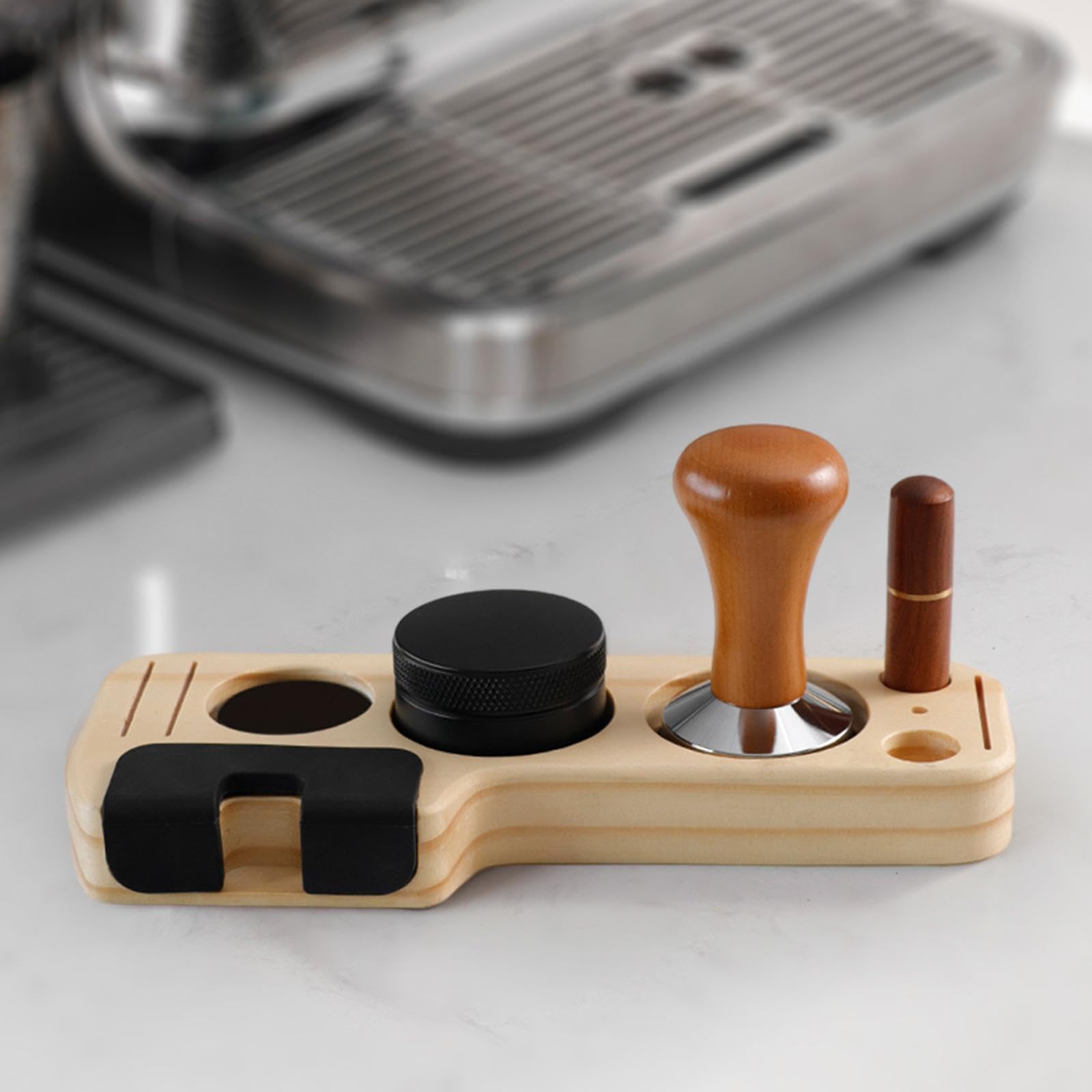 ＫＬＫＣＭＳ Espresso Accessories Kits Espresso Tamping Stand Set Barista Part Multipurpose Coffee Tamper Distributor and Stirrer for Counters Shop Cafe, Pine Wood 58mm