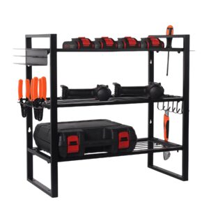 volin crik power tool organizer,5 drill holder wall mount, 4 layer heavy duty metal tool shelf, garage tool organizers and tool storage rack，with screwdriver holder/plier holder/hammer holder