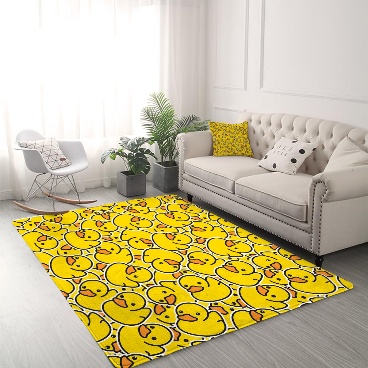 BlessLiving Duck Area Rug Soft 3D Yellow Rubber Duck Pattern Floor Mat Cute Yellow Duckies Reversible Large Carpet for Bedroom Kitchen Living Room, 3' x 5'