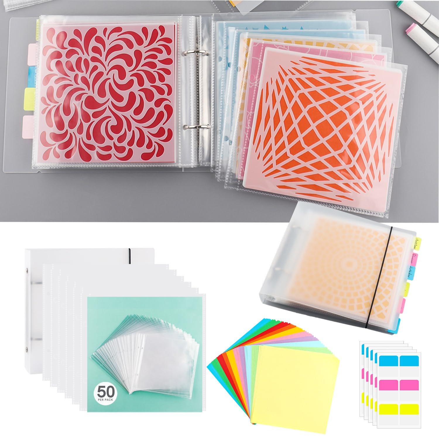 BAOFALI 111 Pages1Sets 6x6 Cookie Stencil Storage Binder Die Cut and Stamp Storage Folder Baking Stencil Organizer Scrapbooking Cutting Dies Stencil Storage Book Collections Case