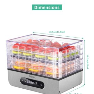 Reemix Food Dehydrator Machine, Compact Dehydrators for Food and Jerky, Fruits, Veggies, 500W Dehydrated Dryer with Temperature Control, 5 BPA-Free Trays Dishwasher Safe, Silver