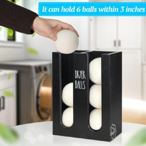 Ukonvi Magnetic Dryer Ball Holder for Laundry Room Organization, Wood Dryer Ball Container Wall Mount, Dryer Balls Organizer for Laundry Room Storage, Laundry Wool Dryer Ball Dispenser Basket (Black)