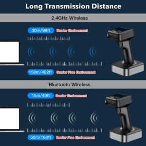 Symcode Pro 1D 2D QR Wireless Barcode Scanner with Display Screen Battery Level Indicator Time Display Works with Bluetooth with Charging Cradle Base for Warehouse Supermarket Library
