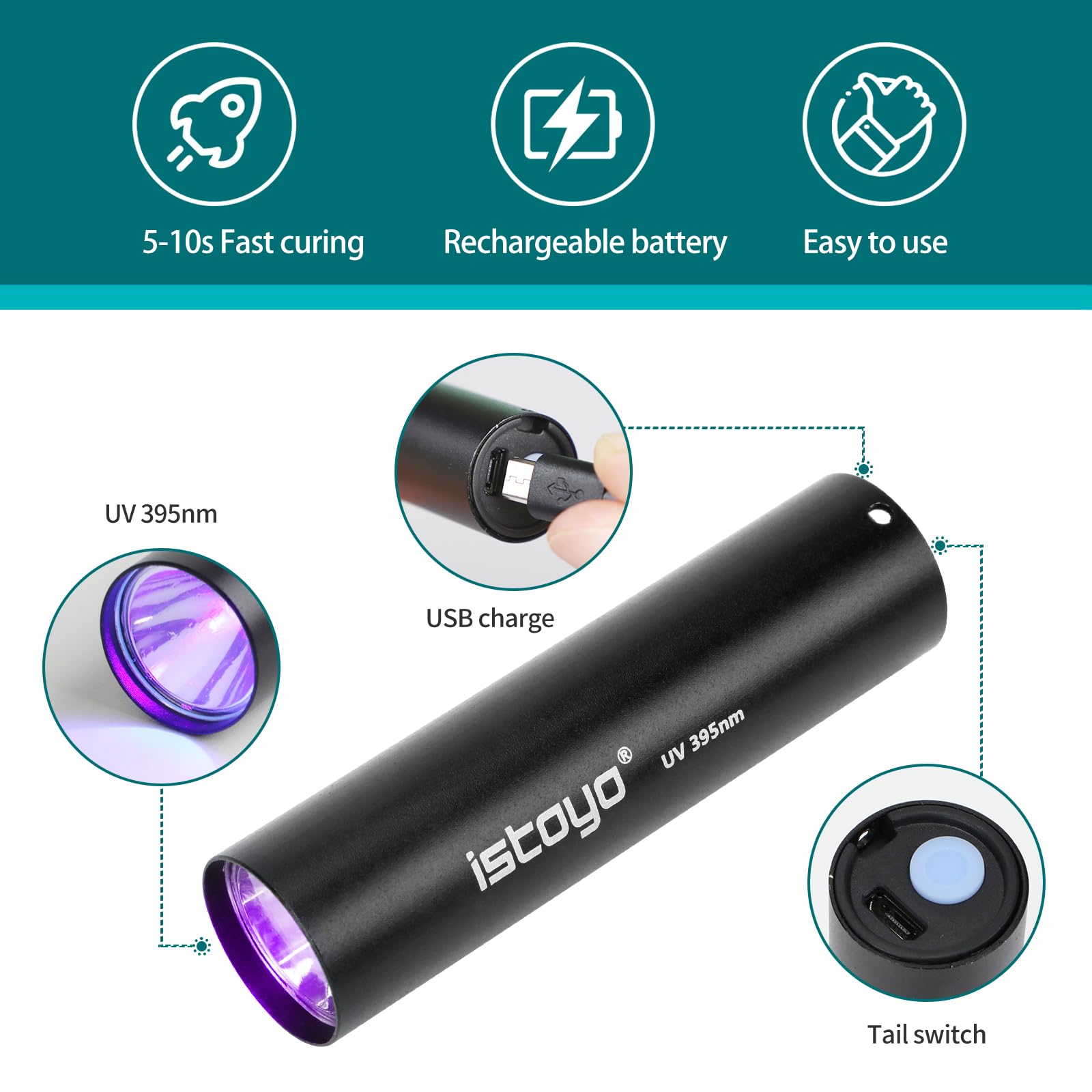 ISTOYO UV Resin Kit with Light, 30g UV Resin with Rechargeable UV Flashlight 395NM, Fast Curing in Seconds for Bonding, Jewelry, Plastic or Glass Repair, Stains Detection