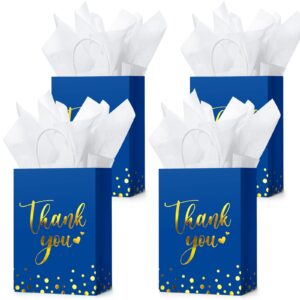 tinlade 12 pcs thank you gift bags with tissue paper gold polka dots thank you gift bags with handle for wedding birthday baby shower business shopping party supplies and gifts (royal blue)