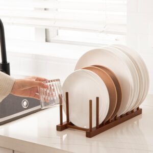 HBlife Teak Dish Plate Bowl Cup Book Pot Lid Cutting Board Drying Rack Stand Drainer Storage Holder Organizer Kitchen Cabinet（Keep Dry）