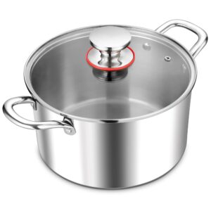 e-far 8 quart stock pot with lid, 18/10 tri-ply stainless steel stockpot for induction ceramic gas stoves, heavy duty cooking pot for pasta soup stewing simmering, oven and dishwasher safe