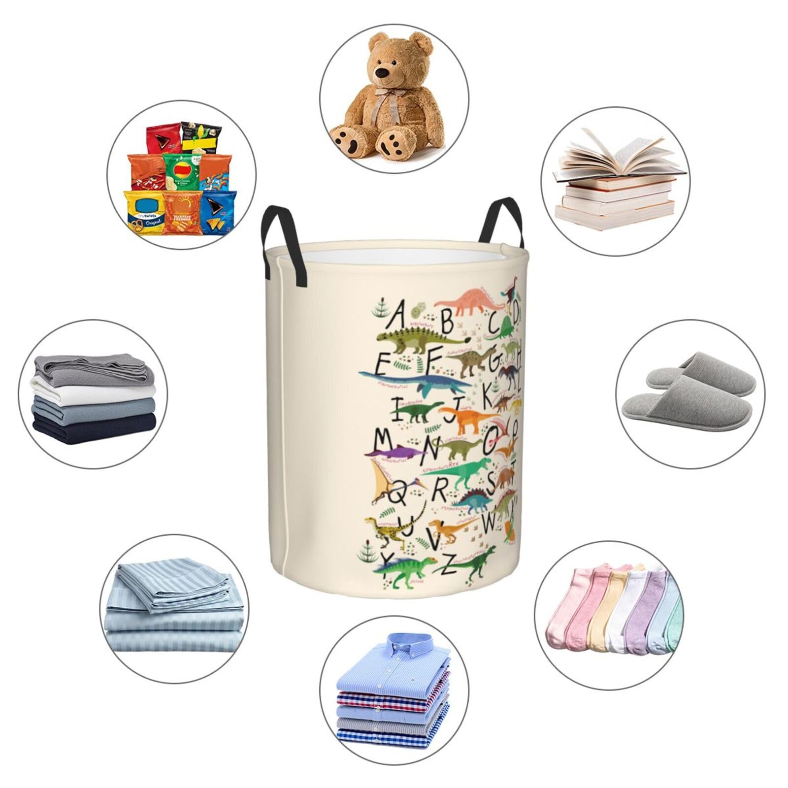 Xioaidjaa Laundry Hamper Dinosaurs Alphabet Laundry Basket Waterproof Personality Fashion Hampers for Laundry Large Collapsible Laundry Basket Storage Basket for Dorm and Home